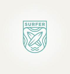 Surfing Minimalist Line Art Badge Logo Design