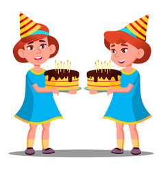 Little girl holding birthday cake isolated Vector Image