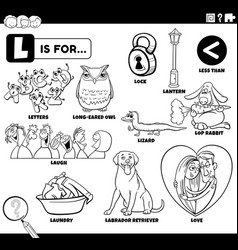 Letter L Words Educational Set Coloring Book Page