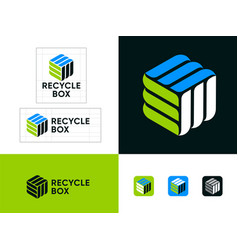 Recycle Box Hexagon Lines Blue White Green