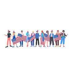 Mix Race People In Festive Hats Holding Usa Flags