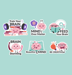 Sticker Design Set With Flat Brain Character