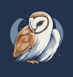 Owl On A Dark Blue Background In Cartoon Style