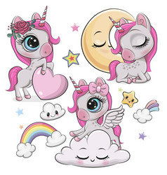 Set Of Cute Cartoon Unicorns