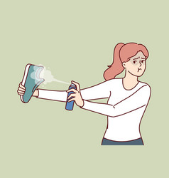 Shoe Disinfectant Spray In Hands Of Woman Trying