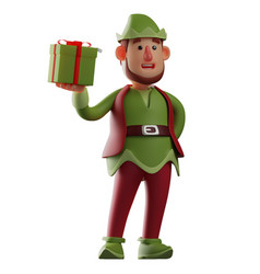 3d Elf Cartoon Character Has A Gift Box