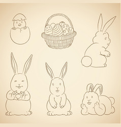 Charcoal Drawings Of Easter Bunnies Eggs Basket