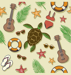 Beach Summer Seamless Pattern With Turtle Guitar