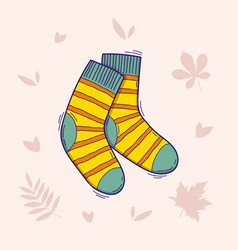 Pair Of Wool Knitted Striped Socks Hand Drawn