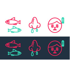 Set Line Fatigue Fish And Runny Nose Icon