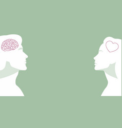 Man And Woman Profiles With Brain Heart