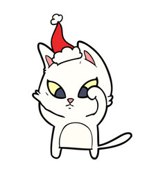 Confused Line Drawing Of A Cat Wearing Santa Hat