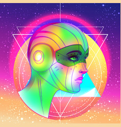 Portrait Of Robot Android Woman In Retro Futurism