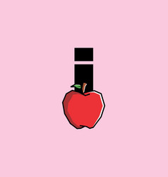 I Initial Letter With Red Apple In Stiff Art Style