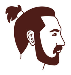 Man With Ponytail Profile Filled Stroke