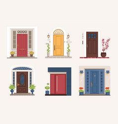 Outside Doors Cartoon Residential Houses