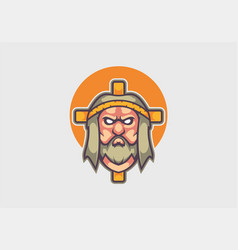 Angry Jesus Christ Cross Cartoon Logo Abstract