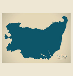 Modern Map - Suffolk County England Uk