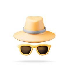 3d Yellow Sunglasses And Straw Hat