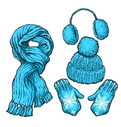 Set Of Blue Knotted Scarf Hat Ear Muffs