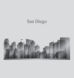 San Diego City Skyline Silhouette In Grayscale