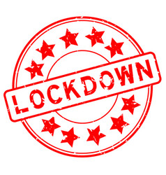 Grunge Red Lockdown Word With Star Icon Round