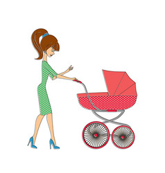 Young Mother Pushing Pram