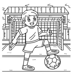 Boy With A Foot On Soccer Ball Coloring Page