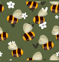 Seamless Pattern With Bees On Floral Background