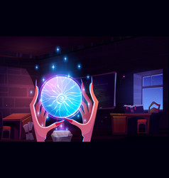 Witch Hands With Energy Crystal In Magic Lab