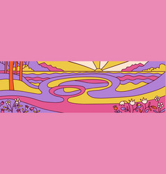 70s Groovy Landscape Background With Abstract