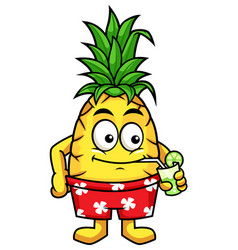 Cool Pineapple Character Drinking Mojito Cartoon