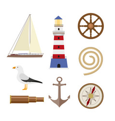 Ship compass seagull rope and steering wheel Vector Image