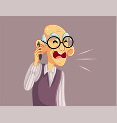 Grumpy Grandfather Talking On The Phone Cartoon