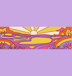 Retro Psychedelic Groovy Landscape Vintage Hippie