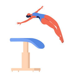 Woman Jumping Over Vaulting Table Or Horse