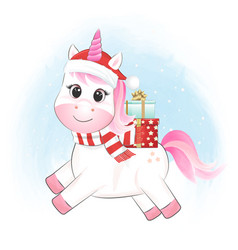 Cute Little Unicorn And Gift Box Christmas Season