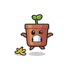 Plant Pot Cartoon Is Slip On A Banana Peel