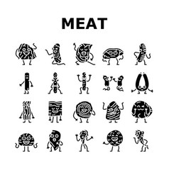 Meat Character Beef Food Funny Icons Set