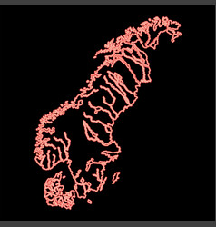 Neon Map Of Scandinavia Red Color Image Flat Style