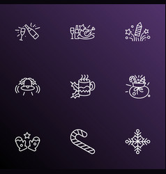 Year Icons Line Style Set With Christmas Diner