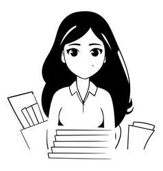 Young Woman Working In Office Flat Cartoon