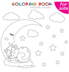 Tired Kitten Sleeps On A Cloud Coloring Book Page