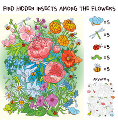 Find The Hidden Insects In The Bouquet Of Flowers