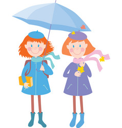 Two Little Girls Under An Umbrella