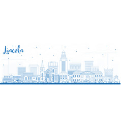 Outline Lincoln Nebraska City Skyline With Blue