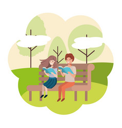 Young Couple In Park Chair Avatar Character