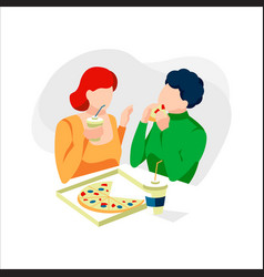 Couple Eating Pizza Together People Sitting