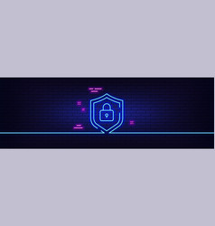 Shield Line Icon Privacy Secure Sign Neon Light