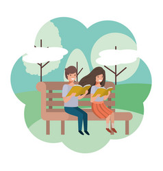 Young Couple In Park Chair Avatar Character